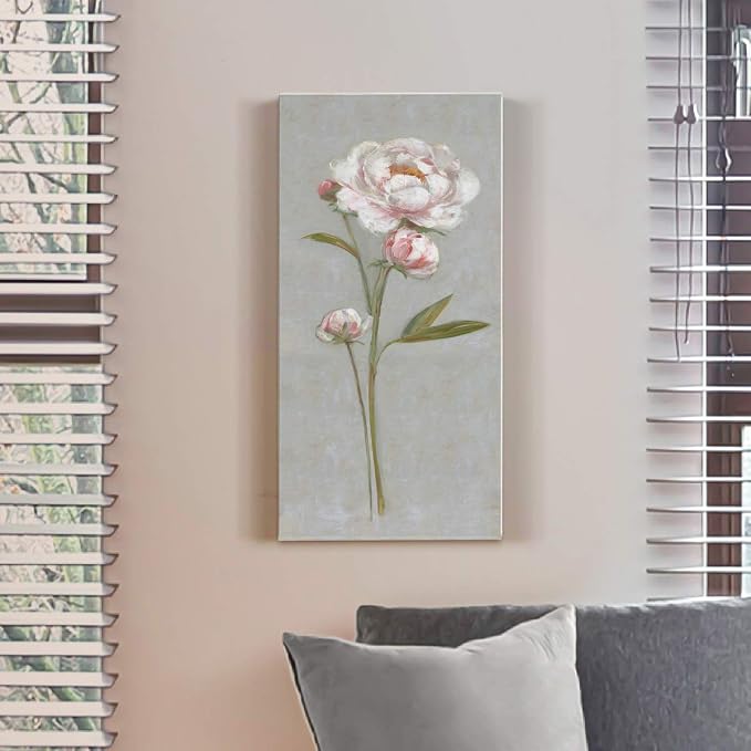 Renditions Gallery Canvas Nature Wall Art Modern Paintings Decorations Magical Pink Peony Romantic Canvas Artwork Wall Hanging Glam Prints for Bedroom Office Kitchen - 8"x16" LT43