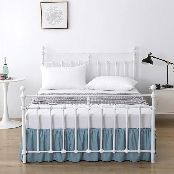 Bed Skirt Queen Size Ruffled Bed Skirt with Split Corners | 14 Inch Drop Dust Ruffle Bed Skirt with Platform, Teal Blue, 14'' Queen