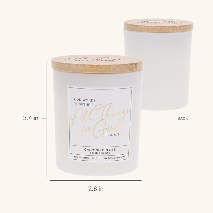 Christian Art Gifts Soy Wax Scented Candle: Romans 8:28 Bible Verse