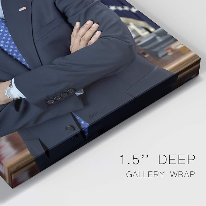 Renditions Gallery Barack Obama Presidental Portrait Wall Art, Premium Gallery Wrapped Canvas Decor, Ready to Hang, 36 in H x 24 in W, Made in America Print