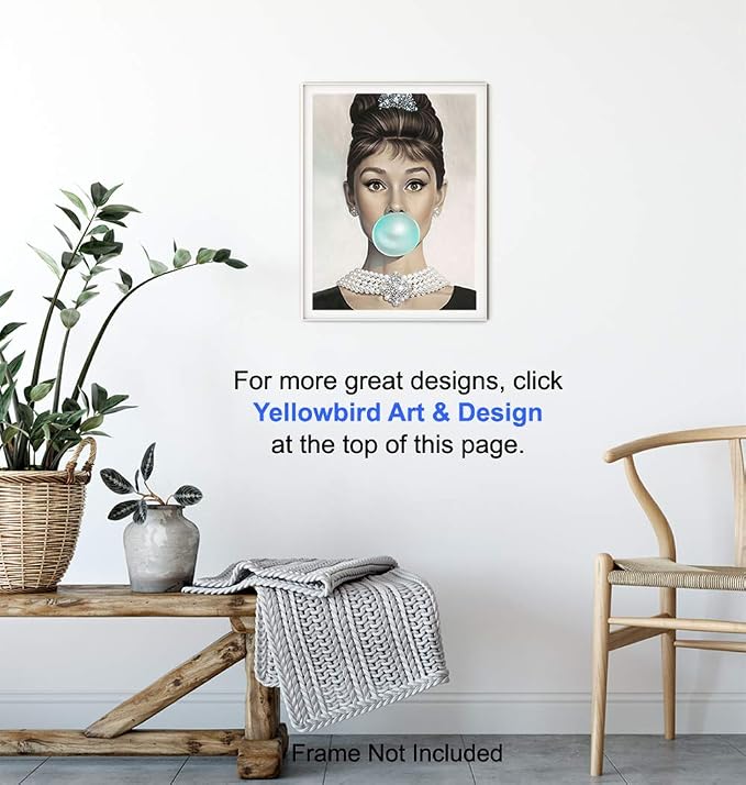 Audrey Hepburn Wall Art - Blue Audrey Hepburn Poster - Holly Golightly - Glam Wall Art - Vintage Movie Poster - Gift for Women, Her, Wife, Woman - Pop Art Wall Decor -Unframed