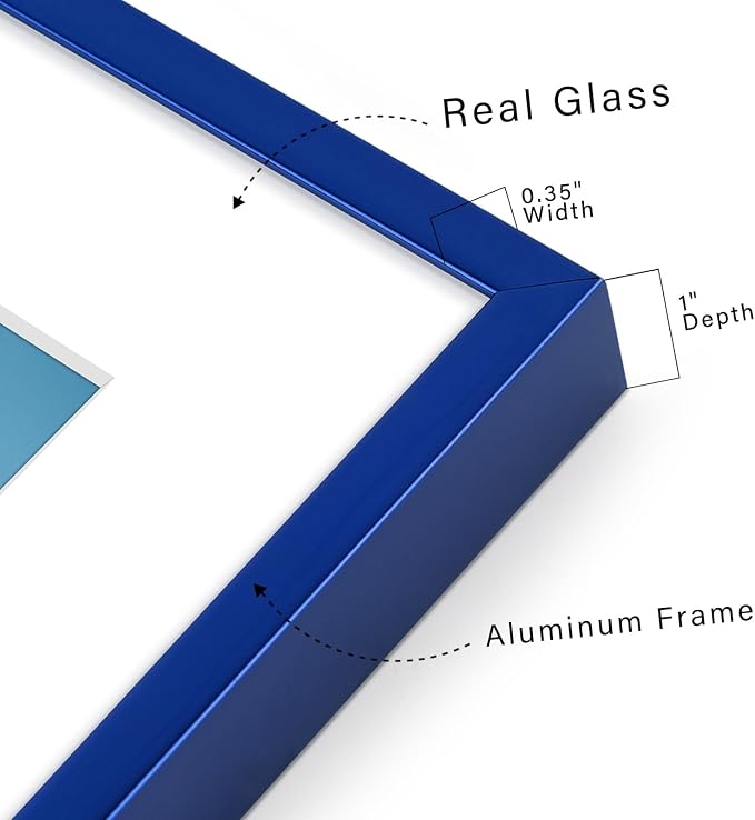 Frametory 11x14 Blue Aluminum Metal Picture Frame Mat for 8x10 Glass