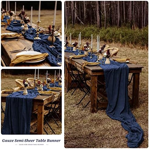 6 Pack Navy Blue Cheesecloth Table Runner, Extra Wide 35x120 Inch