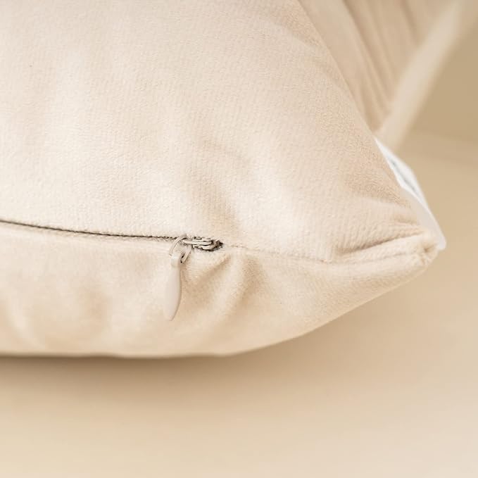 Alerfa 3D Flower Handmade Throw Pillow Cover Decorative Beige Velvet Pillowcase Cushion Cover with Hidden Zipper for Couch Bed Living Room Home Decor 18 x 18 Inches
