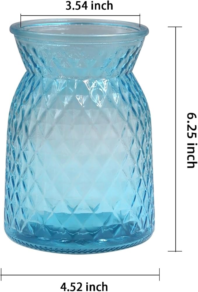 OFFIDIX Glass Vase, 6.2*3.5in Blue Large Mouth Geometric Decor Flower Vase | Decorative Modern Glass Vase, Geometric Faceted Design, Wide Mouth Vase for Centerpieces Weddings Office Housewarming Gift