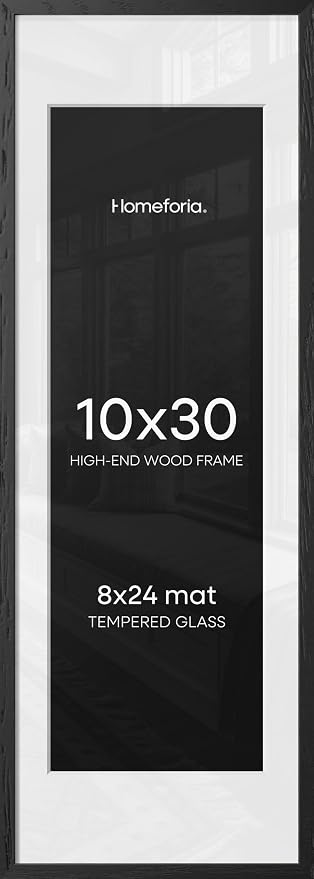 Homeforia 10x30 Black Oak Picture Frame, High-End Wood, 8x24 Mat, Glass