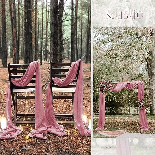 10 Pack Dusty Rose Table Runner 10Ft Cheesecloth Table Runner Boho Gauze Table Runners Romantic Long Sheer Fabric Cheese Cloth Table Runners for Wedding Party Bridal Shower(Dusty Rose)