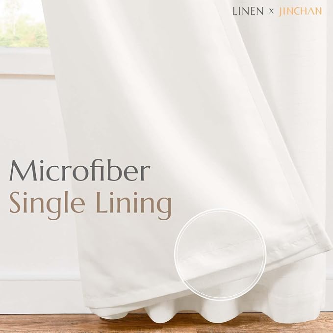 jinchan Lined Linen Curtains Privacy Back Tab 50x84 Inch 2 Panels Set White | Light Filtering Curtains with White Privacy Liner, Cottage Core Farmhouse Curtains for Living Room, Rod Pocket 84 Inch Length