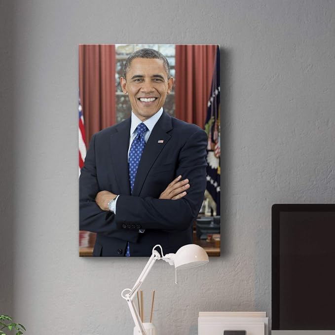 Renditions Gallery Barack Obama Presidental Portrait Wall Art, Premium Gallery Wrapped Canvas Decor, Ready to Hang, 36 in H x 24 in W, Made in America Print