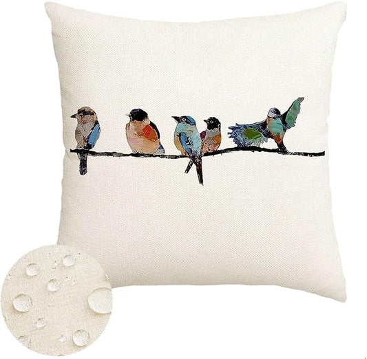 RABUSOFA Outdoor Pillow Covers 20x20 Inch,Outdoor Bird Lumbar Throw Pillow Cases Small Decorative Pillows for Couch Patio Furniture Polyester Linen Teal Blue Waterproof