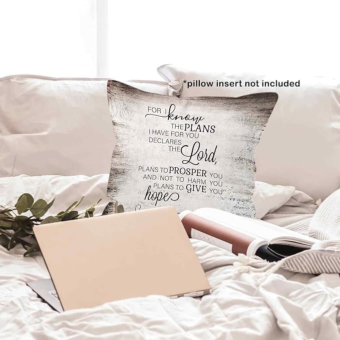 Vintage Christian Bible Verse the Lord Jeremiah Throw Pillow Covers 18x18, Rustic Scripture Decor Pillow Case for Farmhouse Bedroom Living Room, Religious Pillowcase for Couch Bed Sofa