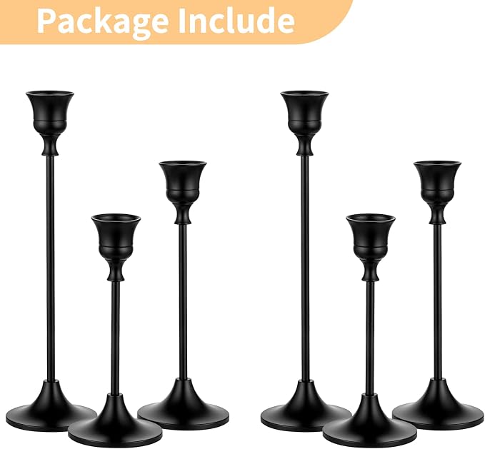 NUPTIO Halloween Candle Holder for Candlestick: Solid Aluminum - Set of 6 | Black Gothic Candle Stick Taper Holders for Thanksgiving Christmas Gift Dining Table Fireplace Mantel Decoration