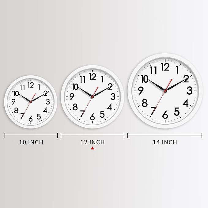 AKCISOT 12 Inch Wall Clock, Silent Battery Operated Analog Clock, White | Office | Kitchen | Living Room | Classroom | Easy-to-read Numbers