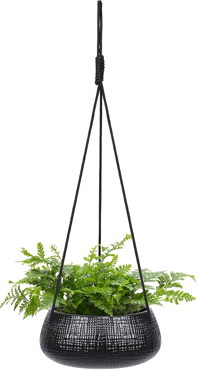8 Inch Hanging Planter for Indoor Plant, Ceramic Black Flower Pot