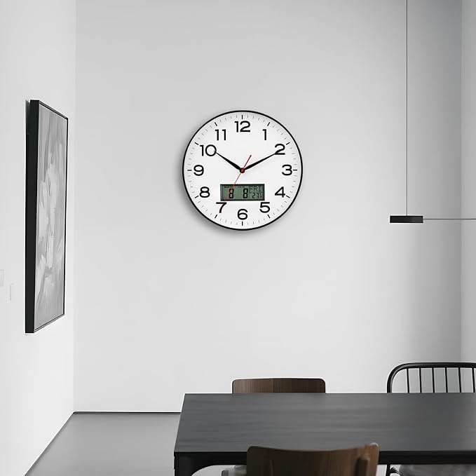 AKCISOT 12 Inch Wall Clock, Silent Battery Operated Analog Clock, Black | LCD | Office | Kitchen | Living Room | Classroom | Easy-to-read Numbers