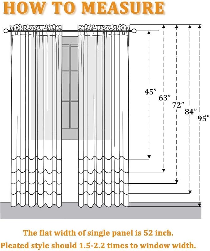 RYB HOME White Semi Sheer Curtains for Small Window 45 inches Long | Light Filtering Privacy, Boho Country Rustic, Kitchen Cafe Bathroom RV Camper, Rod Pocket, White, W52 x L45, Set of 2