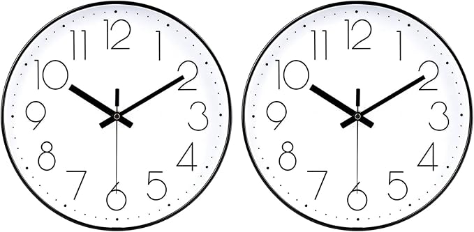 2 Pack Black Wall Clock 12 Inch Modern Silent Battery Operated Wall Clocks | Office Kitchen Classroom School