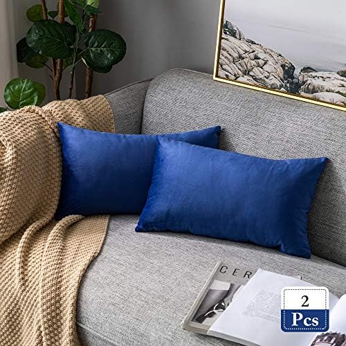 Stellhome Rectangle Velvet Pillow Covers Decorative Cushion Covers for Bed Couch Sofa Bench, 12 x 20 inch (30 x 50 cm), Royal Blue, Pack of 2