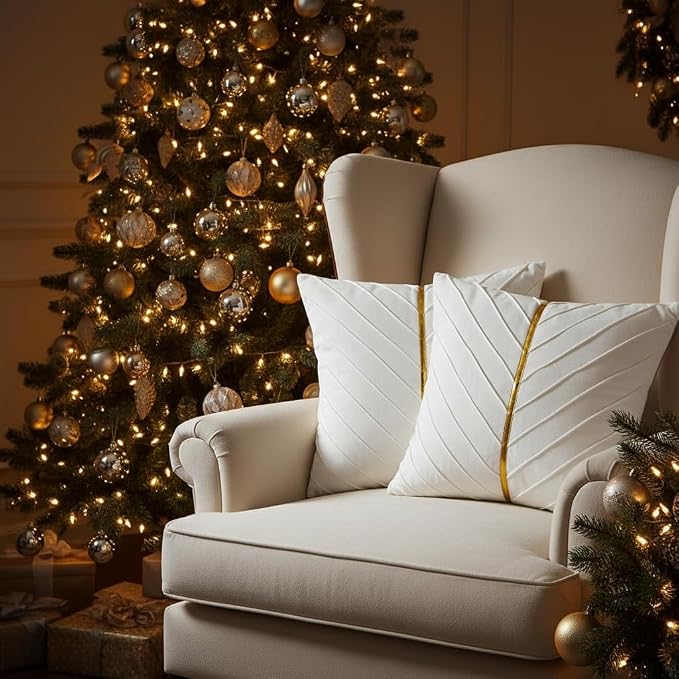 Velvet Throw Pillow Covers 26x26 inch Pack of 2 Gold Decor White