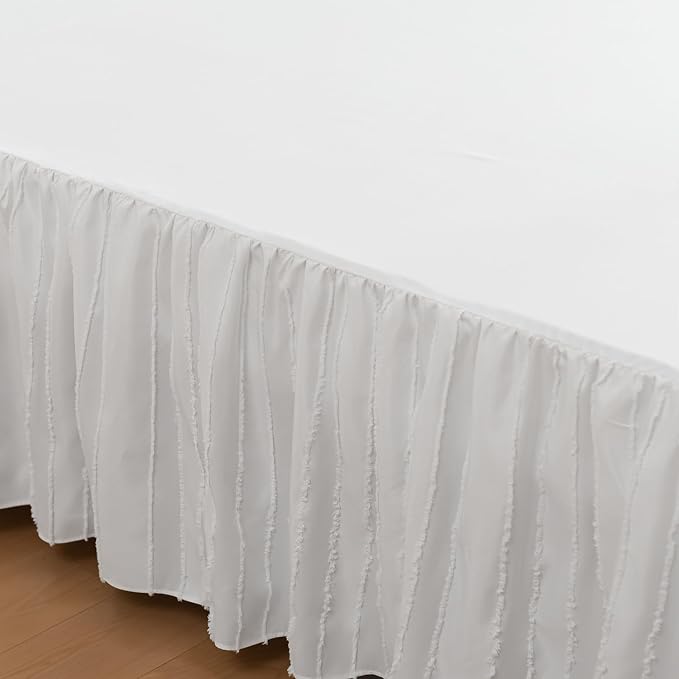 Bed Skirt King Size, Ruffled Bed Skirts 18 Inch Drop, White | Striped Boho Tufted, with Split Corners, Easy Fit King Size Beds, Wrinkle & Fade Free, for Women, Men