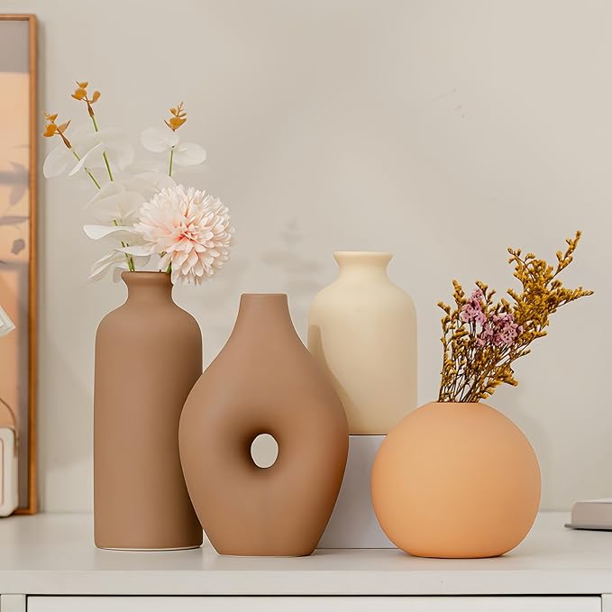 Modern SimplicityCeramic Vase Set of 4 - NeutralcolorRack Decoration ，Modern Farmhouse Decor, Home Decoration vase