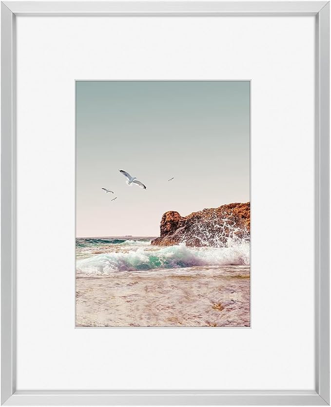 Frametory 8x10 Silver Aluminum Metal Picture Frame Mat for 5x7 Glass