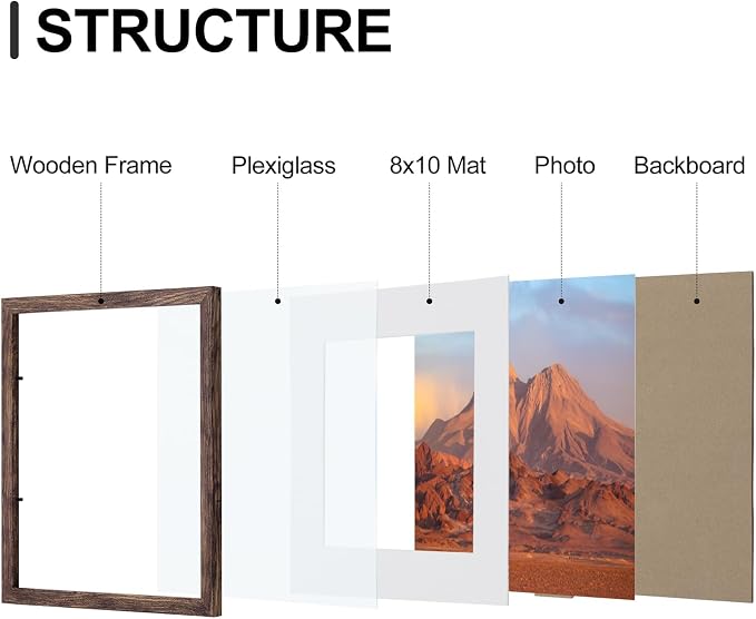 Vittanly 11x14 Picture Frames Set of 9 for Wall Mounting, Brown | Display Pictures 8x10 with Mat or 11x14 without Mat, Engineered Wood with Shatter Resistant Plexiglass, Gallery Photo Frames
