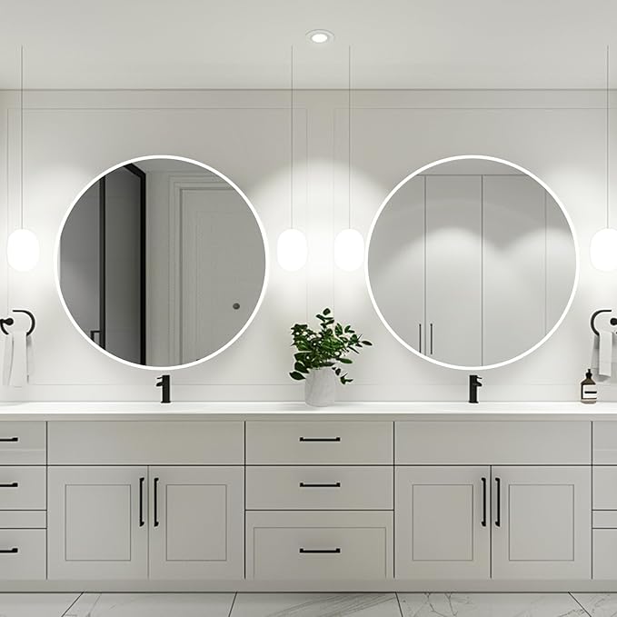 White Round Mirror 30 inch, Circle Mirror, Matte White Metal Frame | Large Circular Wall Mounted Mirrors for Bathroom, Bedroom, Entryway, Living Room, Hallway, Over Sink,Vanity,Wall Decor,Rustic