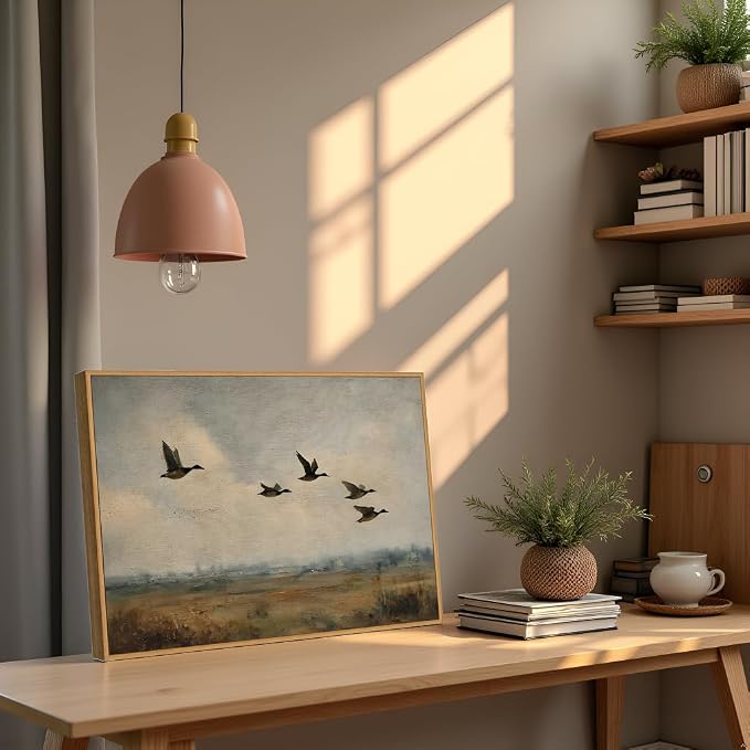 Framed-Vintage Flying Duck Canvas Wall Art-8x10in | Duck Hunting Picture Poster Print,Retro Wild Duck Painting Artwork for Bedroom Living Room Wall Decor