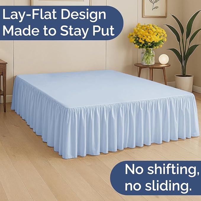 Bedskirt Twin Size Ruffle - Ruffled Bed Skirt - 12 Inch Drop - Sky Blue | Bedskirt with Platform, Ultra-Soft Premium Hotel Quality, Wrinkle Free, Fade & Shrink Resistant, for Women, Men, Kids & Teens