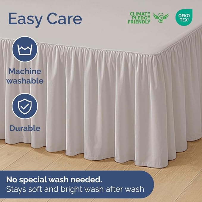 Bedskirt Queen Size Ruffle - Ruffled Bed Skirt - 12 Inch Drop - Light Grey | Bedskirt with Platform, Ultra-Soft Premium Hotel Quality, Wrinkle Free, Fade & Shrink Resistant, for Women, Men, Kids & Teens