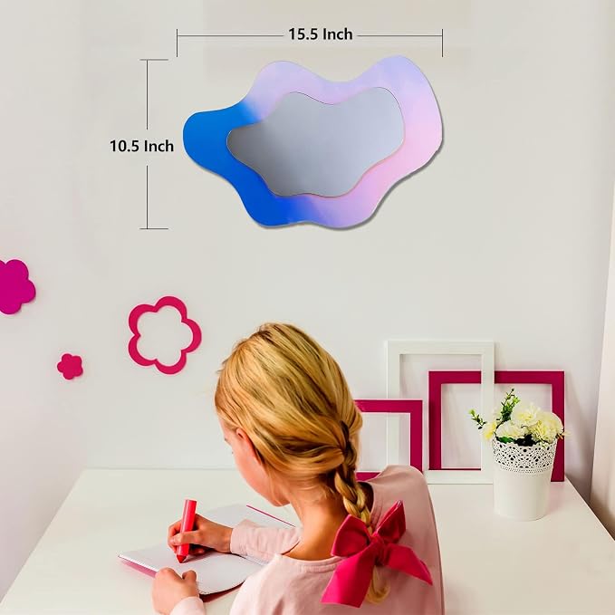 Irregular Wall Mirror Wavy Acrylic Rainbow Mirror Room Decor Aesthetic Mirrors Amorphic Vanity Retro Mirrors for Bedroom Living Room Bathroom Entryway Wall Decor ( Clouds Style, 15.5 x 10.5 Inches )
