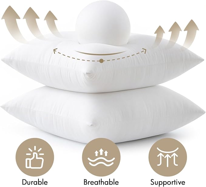 MIULEE 12x12 Pillow Inserts 4 Pack, 100% Virgin Fiber Filling Throw Pillows | Decorative Pillows for Sofa Bed Couch, Firm and Full Pillows, Excellent Support, Soft Brushed Fabric