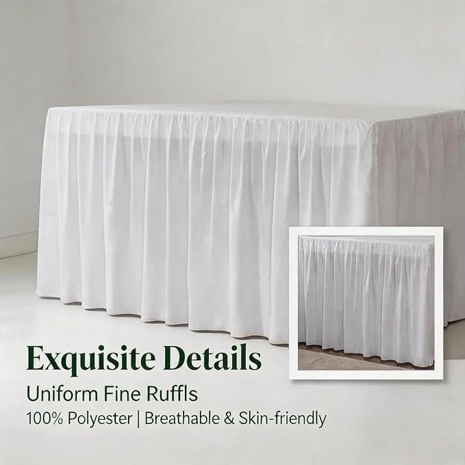 Dorm Bed Skirt Twin XL 30" Drop, College Dorm Room Essentials, White | Extra Long Dust Ruffled College Bedskirt with Split Corners - Easy Fit - Fade & Wrinkle Free - Machine Washable