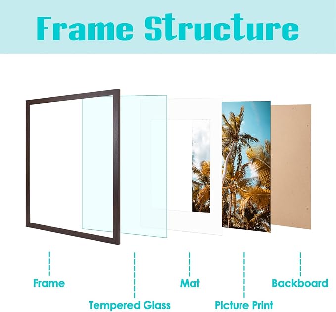 Frametory 6 Pack 16x20 Brown Picture Frame with Real Glass Mat for 11x14