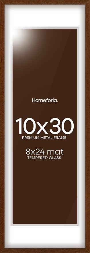Homeforia 10x30 Brown Oak Picture Frame, High-End Wood, 8x24 Mat, Glass