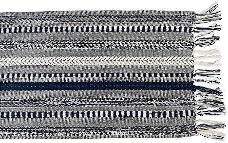 DII Farmhouse Braided Stripe Table Runner Collection, 15x108 (15x113, Fringe Included), Navy Blue