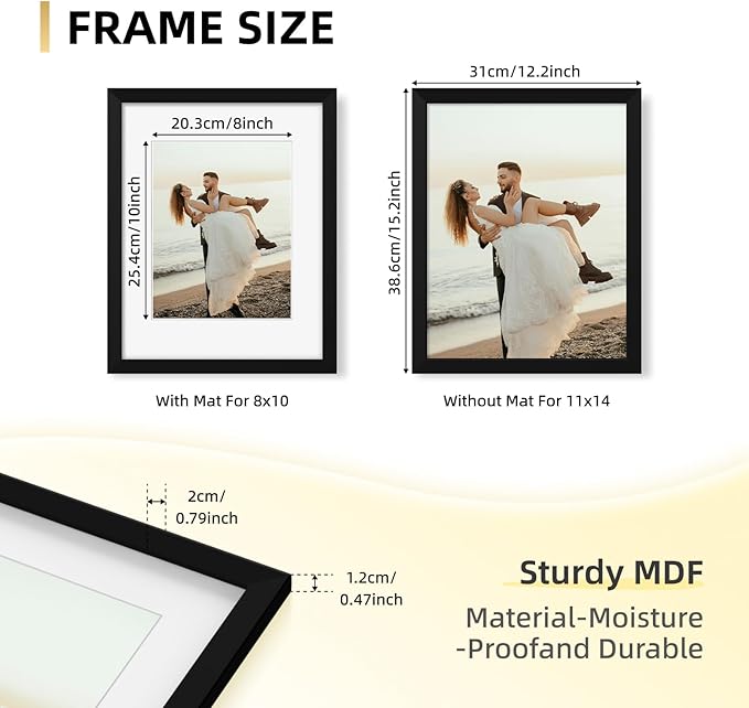 YESKAY 11x14 Picture Frame Set of 9, Photo Gallery Wall Frame Set, Display Pictures 8x10 with Mat or 11 x 14 Without Mat, Multi Photo Frames for Wall Mounting or Table Top Display, Black
