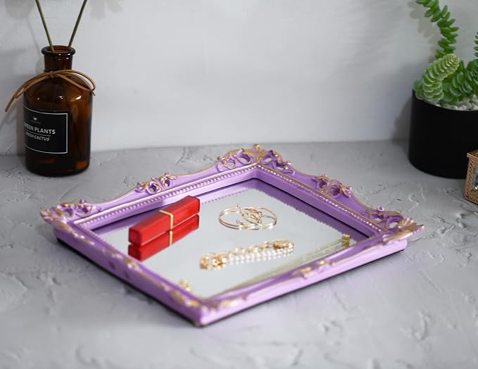 Funerom Vintage 11 x 9.5 inch Decorative Mirror, Square (Lilac Purple) | Wall Mounted & Tabletop Makeup Mirror