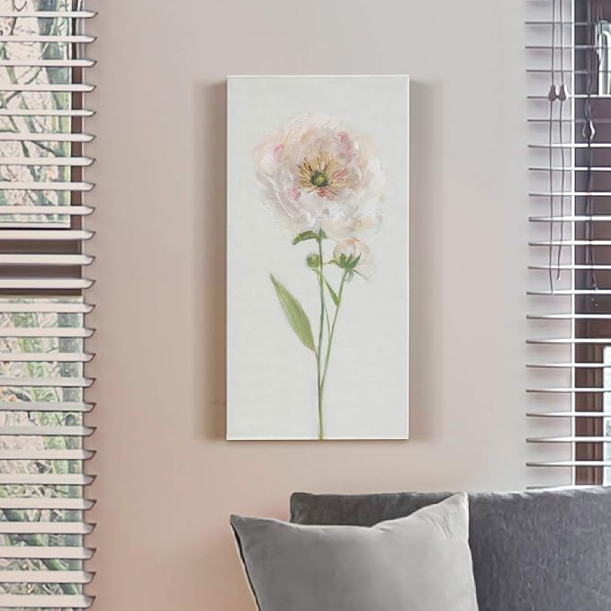 Renditions Gallery Canvas Floral Wall Art Modern Decorations Paintings Single Stem Peony Glam Romantic Artwork Canvas Wall Hanging for Bedroom Office Kitchen Prints - 8"x16" LT43