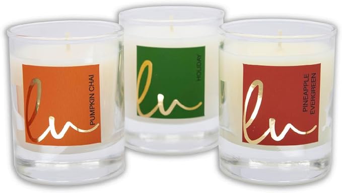 Lulu Candles Holiday, Pineapple Evergreen & Pumpkin Chai, 2.7 Oz Gift Set | 3 PC Votives, Luxury Scented Soy, Hand Poured in USA, Highly Scented