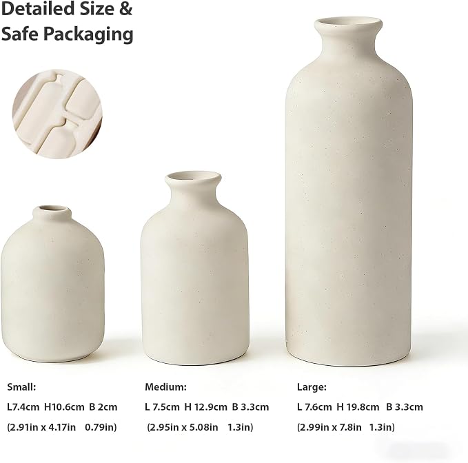 Ceramic Vase Setamic Vase Set, Modern Minimalist Decorative Vases Neutral Colors, Small Vases for Home Shelf Decor, Table Centerpiece for Living Room, Mantel & Shelf (White)