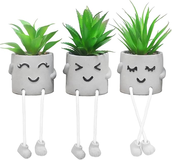 3pcs Artificial Succulents with Gray Flower Pots