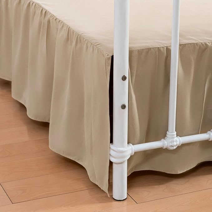 Bed Skirt Queen Size Ruffled Bed Skirts with Split Corners | 18 Inch Drop Dust Ruffle Bed Skirt with Platform - Queen, 18 Inch, Light Camel