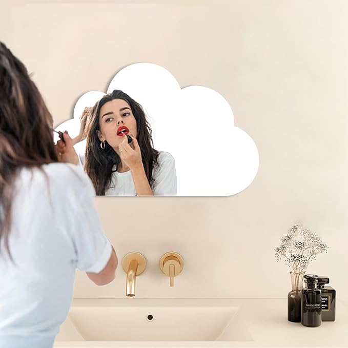 Cute Anti-Scratch Mark Non-Punch Acrylic Cloud Mirror Set,High Definition Wall Mirrors for Homes, Offices and Children's Rooms, are Not Brittle or Deformable