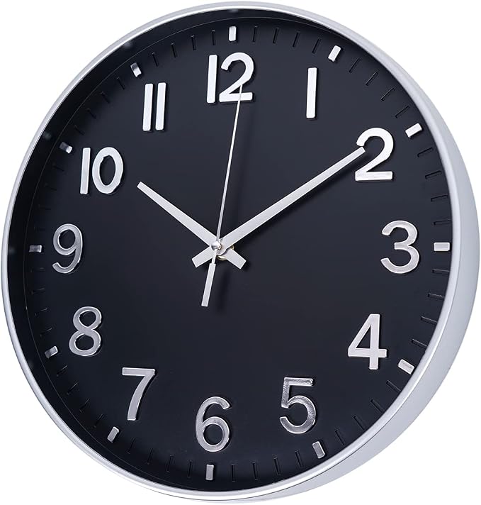 HZDHCLH 12 Inch Silent Wall Clock Battery Operated Non Ticking Black Silver | Non Ticking Round Clock for Wall,Wall Clock for Kitchen Bedroom Living Room Office Classroom Decor