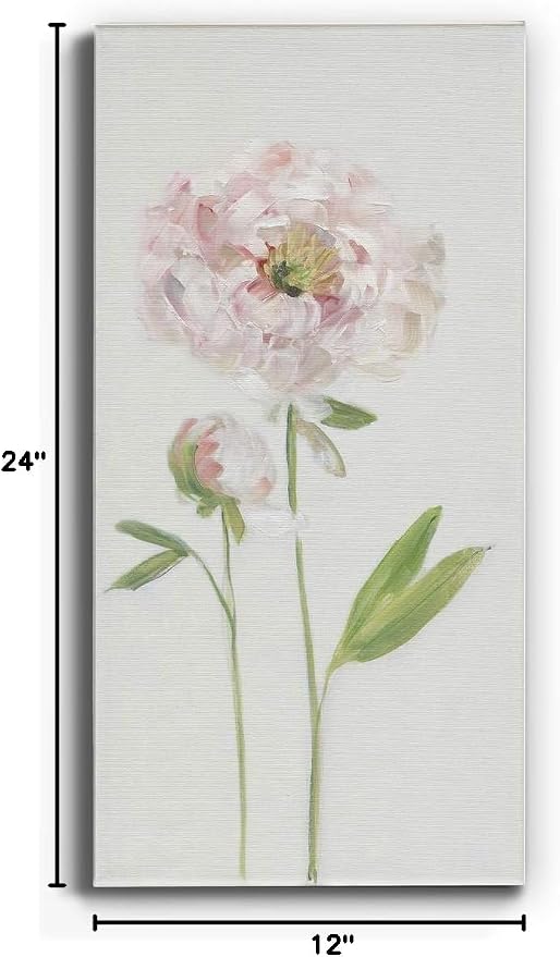 Renditions Gallery Canvas Floral Wall Art Home Paintings & Prints Single Stem Peony Rustic Romantic Botanical Modern Artwork Decorations for Bedroom Office Kitchen - 12"x24" LT43
