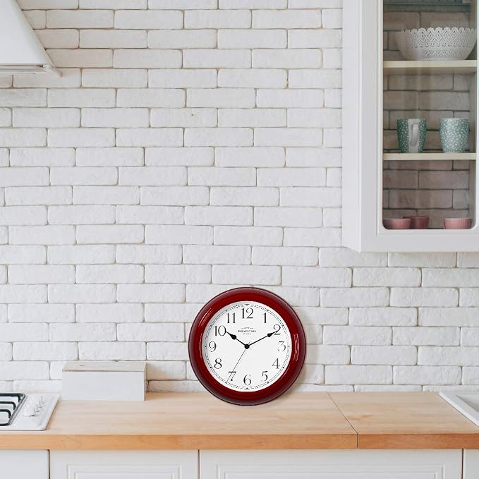 Presentime Chic Home Collection 10" Molly Clock | Silent No Ticking, Red Color. Modern Decorative Wall Clock for Kitchen, Kid's Room, Bathroom, Bedroom, and Office