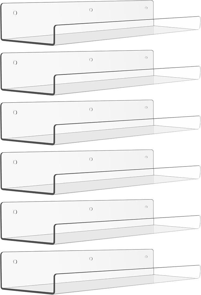upsimples 15" x 4" Acrylic Shelves for Wall Storage and Organizer, 6 Pcs