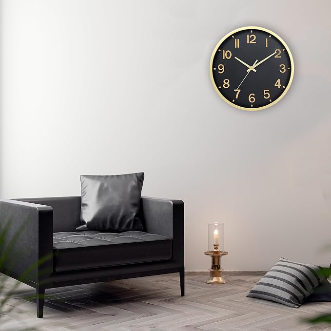 Wall Clocks Battery Operated 8 inch Modern Wall Clock,Silent Non Ticking Wall Clock for Living Room Bedroom Kitchen Office Classroom Decor (Black Gold)